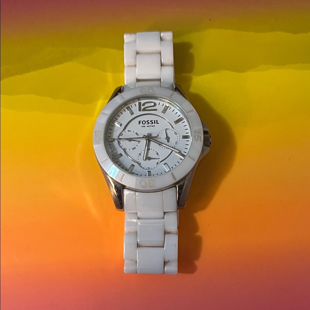 Fossil White and Silver Chronograph Watch